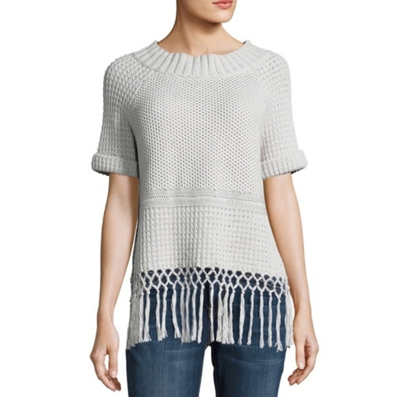 Current Elliott Light Grey Fringe Bottom Sweater - Picture 1 of 8